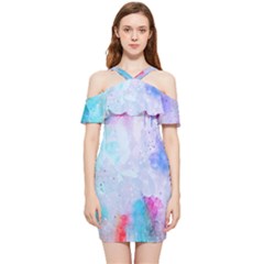Rainbow Paint Shoulder Frill Bodycon Summer Dress by goljakoff