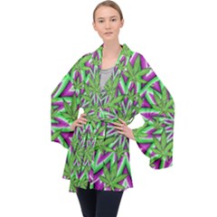 Purple, White, Green, Marijuana, Leaves, Cbdoilprincess  5de76707-e767-40d0-a70d-e7c36407f0a3 Long Sleeve Velvet Kimono  by CBDOilPrincess1