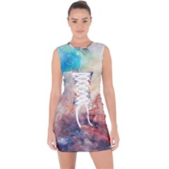 Abstract Galaxy Paint Lace Up Front Bodycon Dress by goljakoff