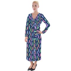 Watercolor Feathers Velvet Maxi Wrap Dress by SychEva