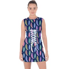 Watercolor Feathers Lace Up Front Bodycon Dress by SychEva