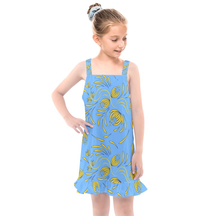 Folk floral pattern. Abstract flowers print. seamless pattern Kids  Overall Dress