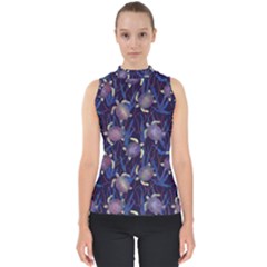 Turtles Swim In The Water Among The Plants Mock Neck Shell Top by SychEva