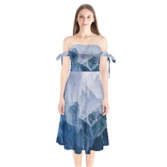 Blue Ice Mountain Shoulder Tie Bardot Midi Dress by goljakoff
