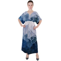 Blue Ice Mountain V-neck Boho Style Maxi Dress by goljakoff