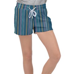 Multicolored Stripes On Blue Velour Lounge Shorts by SychEva
