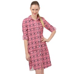 Circles On Pink Long Sleeve Mini Shirt Dress by JustToWear