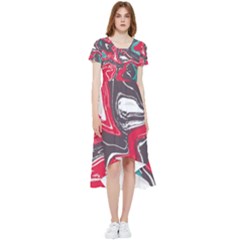 Red Vivid Marble Pattern 3 High Low Boho Dress by goljakoff