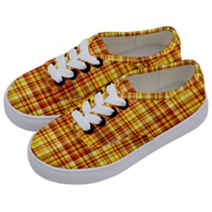 Red Lines On Yellow Kids  Classic Low Top Sneakers by JustToWear