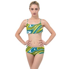 Green Vivid Marble Pattern Layered Top Bikini Set by goljakoff