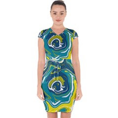 Green Vivid Marble Pattern 14 Capsleeve Drawstring Dress  by goljakoff
