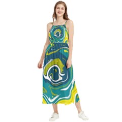 Green Vivid Marble Pattern 14 Boho Sleeveless Summer Dress by goljakoff