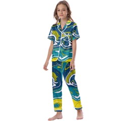 Green Vivid Marble Pattern 14 Kids  Satin Short Sleeve Pajamas Set by goljakoff