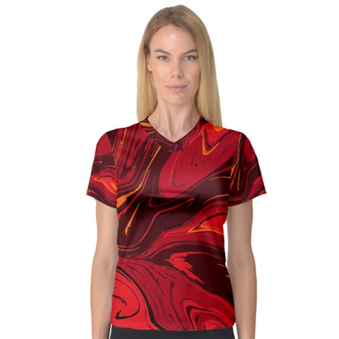 Red Vivid Marble Pattern 15 V-neck Sport Mesh Tee by goljakoff