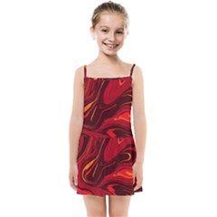 Red Vivid Marble Pattern 15 Kids  Summer Sun Dress by goljakoff