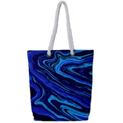 Blue Vivid Marble Pattern 16 Full Print Rope Handle Tote (small) by goljakoff