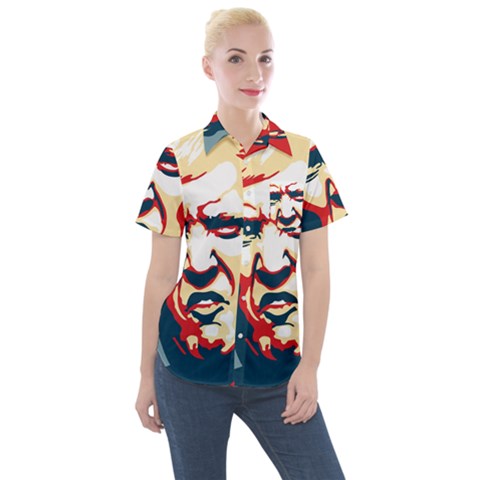 Trump Pop Art Women s Short Sleeve Pocket Shirt by goljakoff