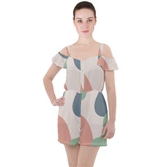 Abstract Shapes  Ruffle Cut Out Chiffon Playsuit by Sobalvarro