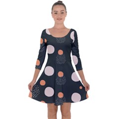Black Peach White  Quarter Sleeve Skater Dress by Sobalvarro