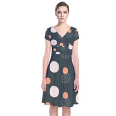 Black Peach White  Short Sleeve Front Wrap Dress by Sobalvarro