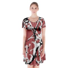 Vibrant Abstract Textured Artwork Print Short Sleeve V-neck Flare Dress by dflcprintsclothing