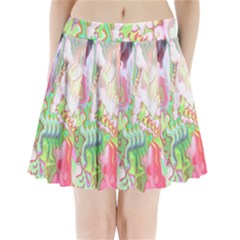 Boho Hippie Trippy Psychedelic Abstract Hot Pink Lime Green Pleated Mini Skirt by CrypticFragmentsDesign