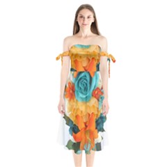 Spring Flowers Shoulder Tie Bardot Midi Dress by LW41021