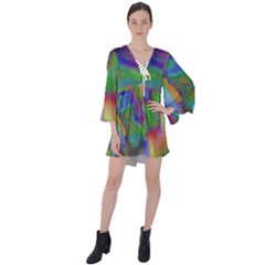 Prisma Colors V-neck Flare Sleeve Mini Dress by LW41021