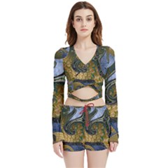 Sea Of Wonder Velvet Wrap Crop Top And Shorts Set by LW41021