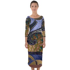 Sea Of Wonder Quarter Sleeve Midi Bodycon Dress by LW41021