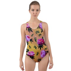 Delicate Peonies Cut-out Back One Piece Swimsuit by SychEva