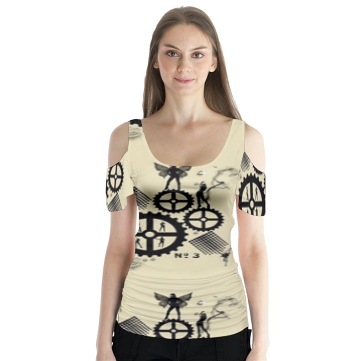 Angels Butterfly Sleeve Cutout Tee 