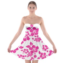 Hibiscus Pattern Pink Strapless Bra Top Dress by GrowBasket