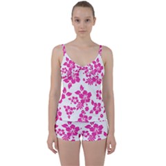 Hibiscus Pattern Pink Tie Front Two Piece Tankini by GrowBasket