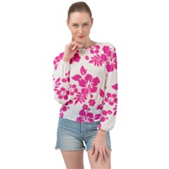 Hibiscus Pattern Pink Banded Bottom Chiffon Top by GrowBasket