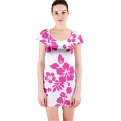 Hibiscus Pattern Pink Short Sleeve Bodycon Dress by GrowBasket