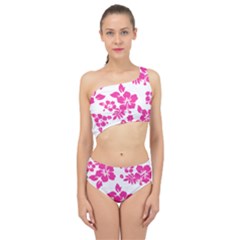 Hibiscus Pattern Pink Spliced Up Two Piece Swimsuit by GrowBasket