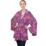 Purple Flower Long Sleeve Velvet Kimono 