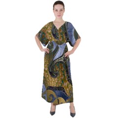 Ancient Seas V-neck Boho Style Maxi Dress by LW323