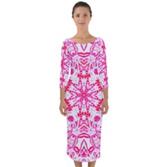 Pink Petals Quarter Sleeve Midi Bodycon Dress by LW323