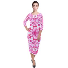 Pink Petals Quarter Sleeve Midi Velour Bodycon Dress