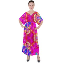 Pink Beauty V-neck Boho Style Maxi Dress by LW323