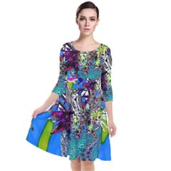 Exotic Flowers In Vase Quarter Sleeve Waist Band Dress by LW323