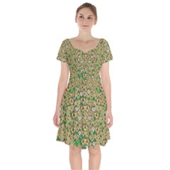 Florals In The Green Season In Perfect  Ornate Calm Harmony Short Sleeve Bardot Dress by pepitasart