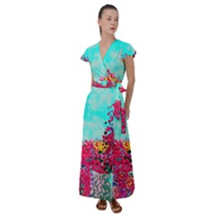 Flowers Flutter Sleeve Maxi Dress by LW323