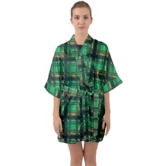 Green Clover Half Sleeve Satin Kimono  by LW323
