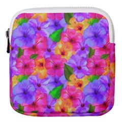 Watercolor Flowers  Multi-colored Bright Flowers Mini Square Pouch by SychEva
