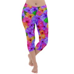 Watercolor Flowers  Multi-colored Bright Flowers Lightweight Velour Capri Yoga Leggings by SychEva