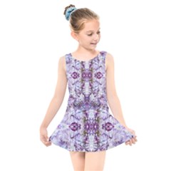 Intricate Lilac Kids  Skater Dress Swimsuit by kaleidomarblingart