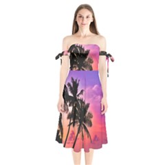 Ocean Paradise Shoulder Tie Bardot Midi Dress by LW323